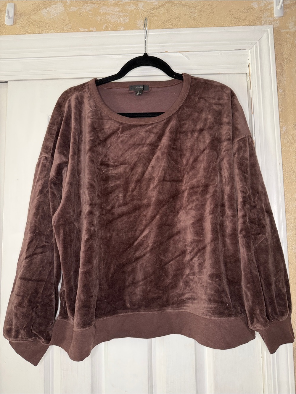 J. Crew Plush Crewneck Velour top in Chocolate Brown